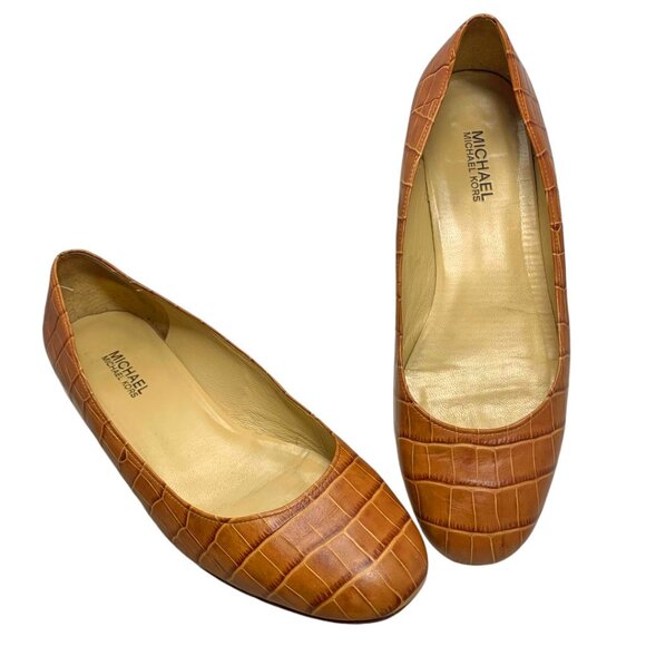 MICHAEL Michael Kors‎ Brown Croc Embossed Leather Round Toe Flats - Picture 6 of 10